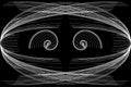 Images of abstract elements on a black background that create an image of an alien from other planets